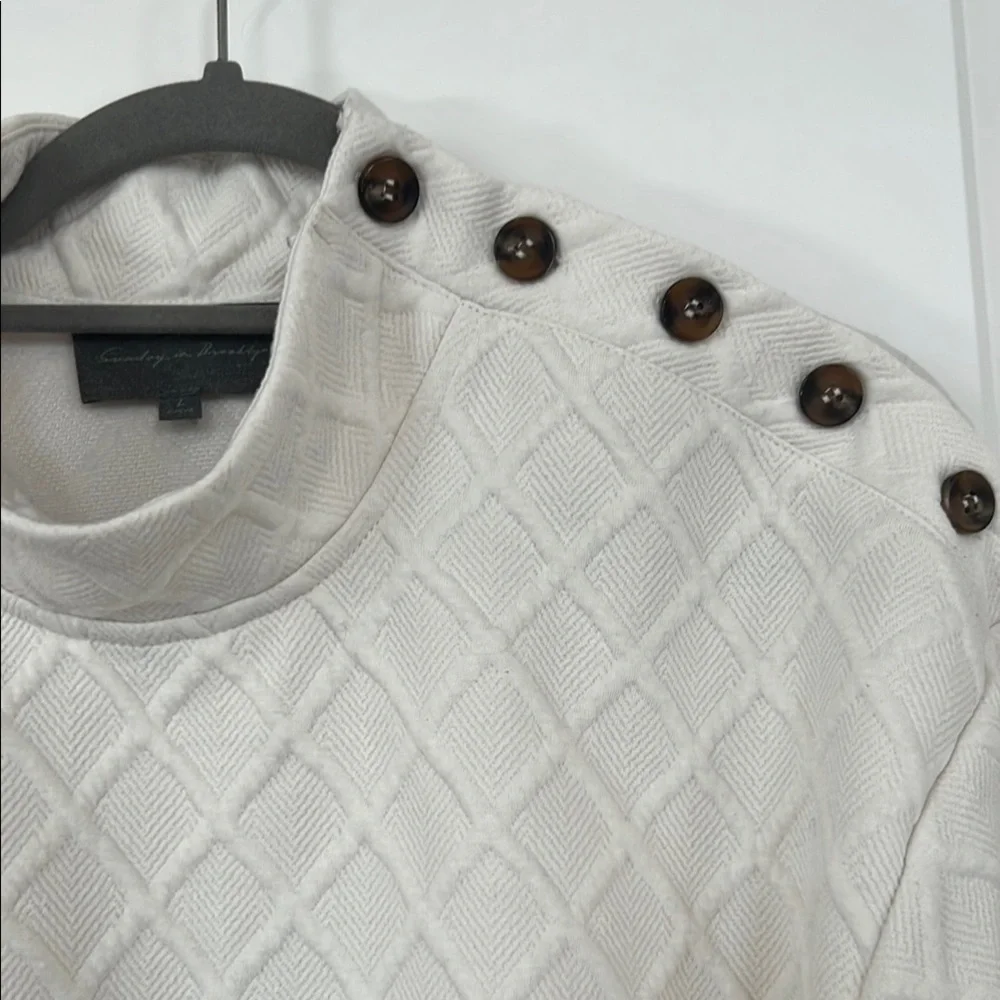 Anthropologie Sunday in Brooklyn Cream Button-Shoulder Quilted Top - Picture 3 of 6